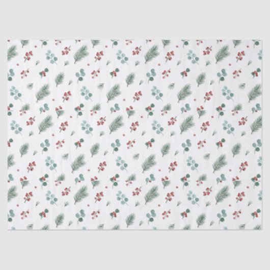 Minimal Christmas Pattern, Pine & Berries Tissuepapier (Voorkant)