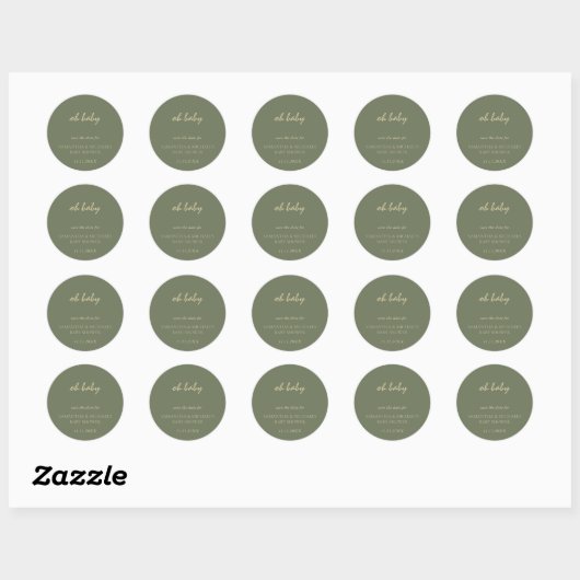 Minimal Clean Sage Gold Script BABY Save Date Ronde Sticker (Vel)