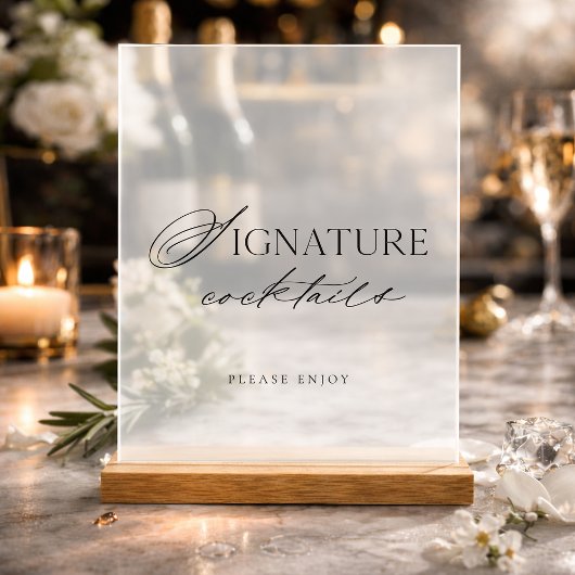 Minimal Clear Acrylic Signature Cocktails Wedding 