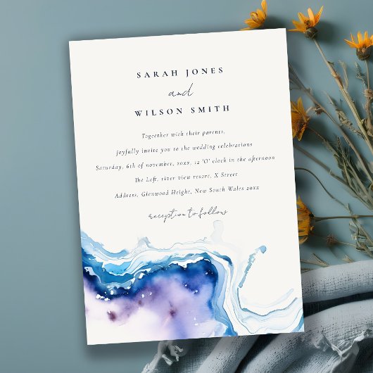 Minimal Coastal Sea Beach Watercolor Wedding Kaart