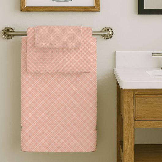 Minimal Coral Plaid Towels Modern Bathroom Touch