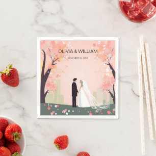 Minimal Couple Cartoon met Flowers Servet