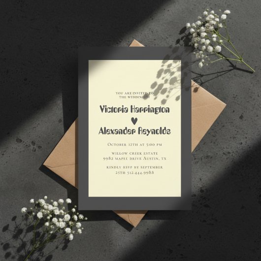 Minimal Cream Typography Wedding Invitation