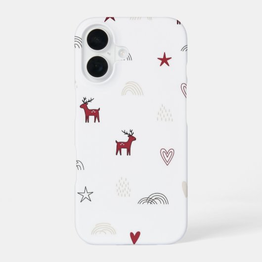 Minimal Cute Reindeer Christmas Pattern iPhone 16 Hoesje (Achterkant)