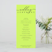 Minimal Cyber Lime Jet Black Wedding Ceremony Programma (Staand voorkant)