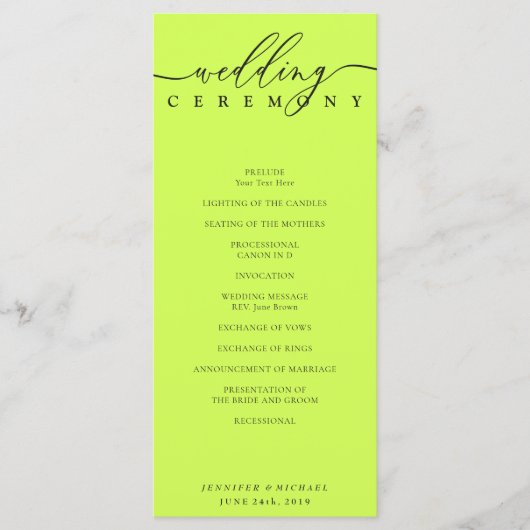 Minimal Cyber Lime Jet Black Wedding Ceremony Programma (Voorkant)