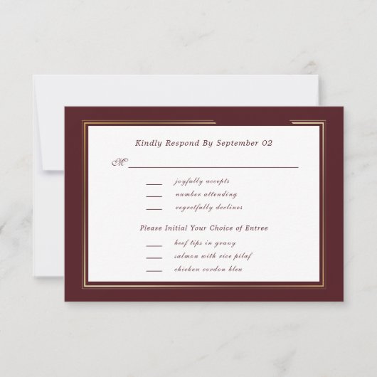 Minimal Dark Burgundy Gold Menu Selection RSVP  (Devant)
