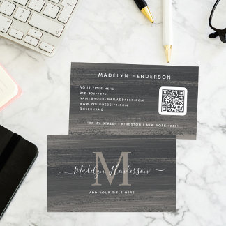 Minimal Dark Grey Brush Scannable QR-code Visitekaartje