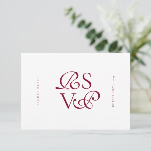 Minimal Deep Burgundy Script Qr Code Wedding RSVP Kaartje (Staand voorkant)
