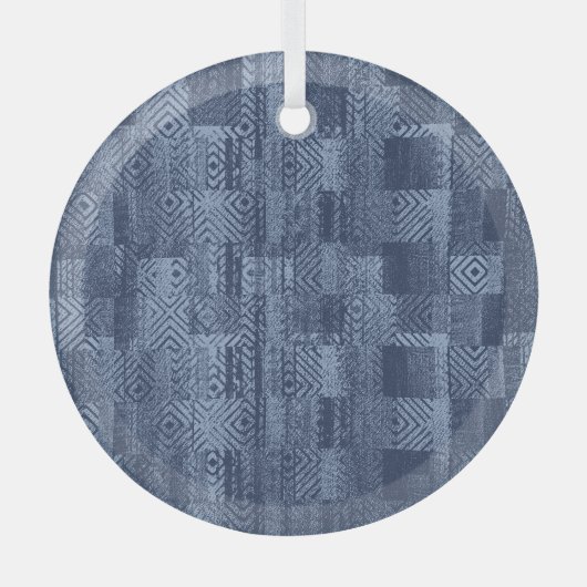 Minimal Denim Abstract Memphis Patchwork Glas Ornament (Voorkant)