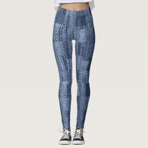 Minimal Denim Abstract Memphis Patchwork Leggings