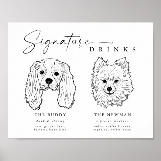 Minimal Dog Signature Drinken Bruiloft Pet Bar Tek Poster (Voorkant)