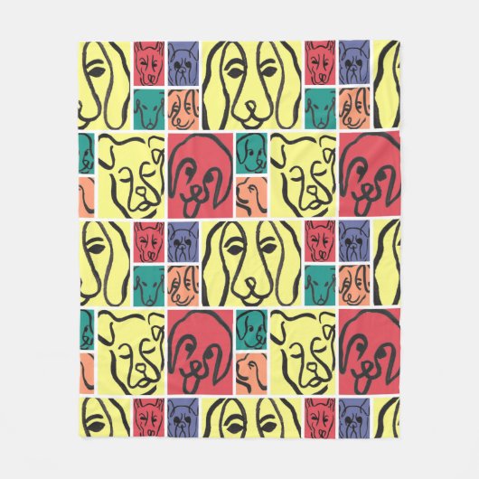 Minimal Dogs Line Art Collage Fleece Deken (Voorkant)