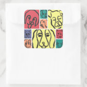 Minimal Dogs Line Art Collage Vierkante Sticker (Tas)