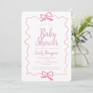 Minimal Doodle Pink Coquette Bow Girl Baby shower Kaart