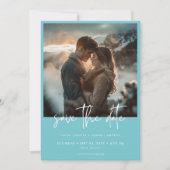 Minimal Dusty Aqua Blauwgroen Modern Photo Wedding Save The Date (Voorkant)