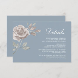 Minimal Dusty Blue Roos Wedding Details Informatiekaartje