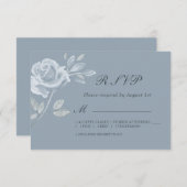 Minimal Dusty Blue Roos Wedding RSVP (Voorkant / Achterkant)