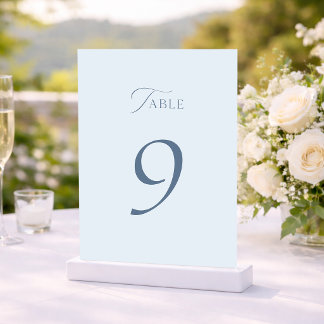 Minimal Dusty Blue Wedding Table Numbers 1–19 Bedankkaart
