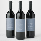 Minimal Dusty Blue Wedding Wine Label  Wijn Etiket (Flessen)