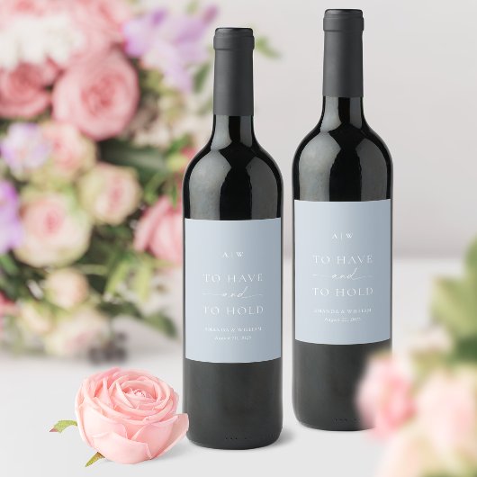 Minimal Dusty Blue Wedding Wine Label  Wijn Etiket
