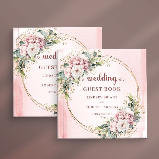 Minimal Dusty Pink Floral Greenery Wedding Guest   Gastenboek