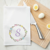 Minimal Easter Wreath Monogram And Easter Eggs Theedoek (Quarter Fold)