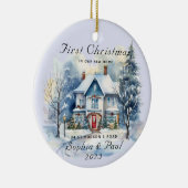 Minimal Eerste Kerstmis in onze nieuwe Home Waterv Keramisch Ornament (Rechts)