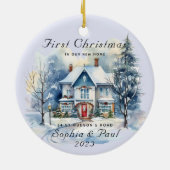 Minimal Eerste Kerstmis in onze nieuwe Home Waterv Keramisch Ornament (Achterkant)