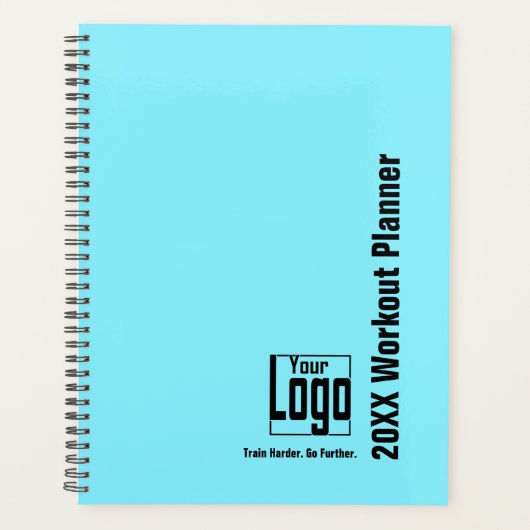 Minimal Electric-Blue Black Logo Motto Workout Planner (Voorkant)