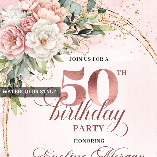Minimal Elegant Blush 50th Birthday Invitation