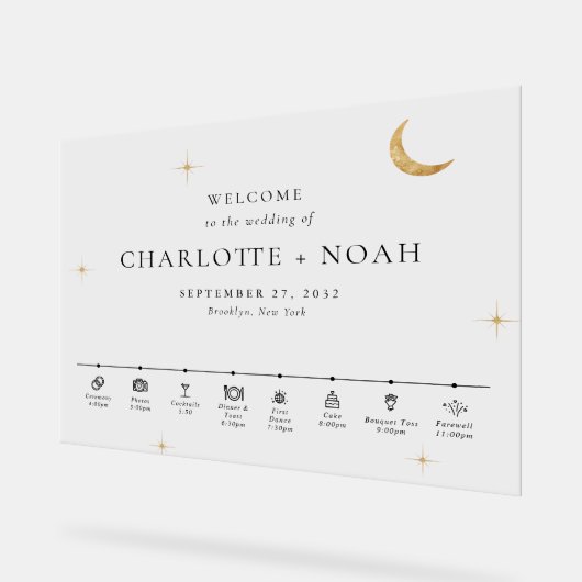 Minimal Elegant Celestial Wedding Timeline Welcome Acryl Bord (Hoek)