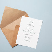 Minimal Elegant Green Monogram Wedding Invitation