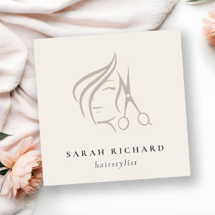 Minimal Elegant Haarstylist Ivoor Hair Scissor Vierkante Visitekaartje