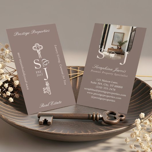 Minimal Elegant Key Monogram Stylish Arch Photo Visitekaartje