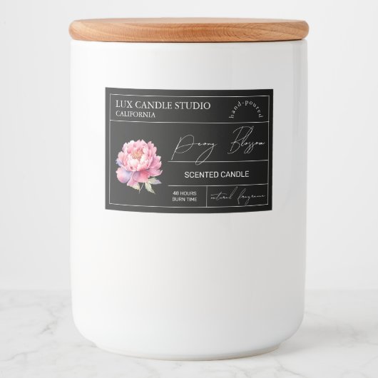 Minimal Elegant Pioen Kaars Jar Label Voedselcontainer Etiket (Voorkant)