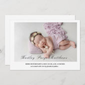 Minimal Elegant Script Baby Girl Arrival Card Aankondiging (Voorkant / Achterkant)