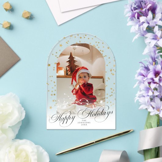 Minimal Elegant Script Christmas Card Arch Photo Acryl Uitnodigingen (Insitu (Huwelijk))