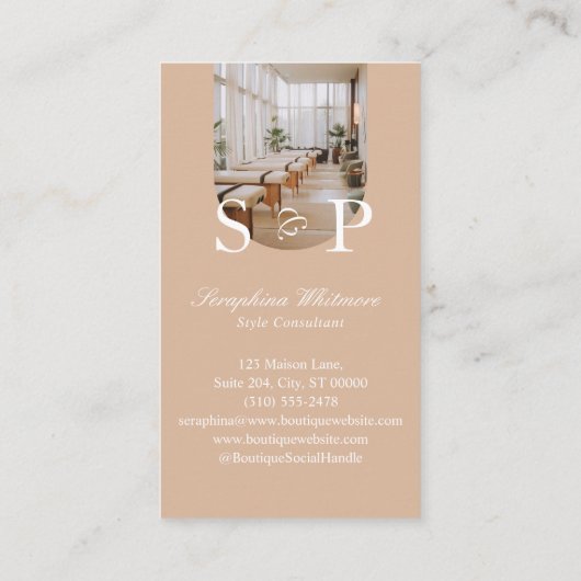 Minimal Elegant Simple Monogram Stylish Arch Photo Visitekaartje (Achterkant)