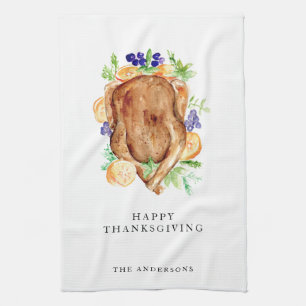 Minimal Elegant Thanksgiving Diner Aangepaste naam Theedoek