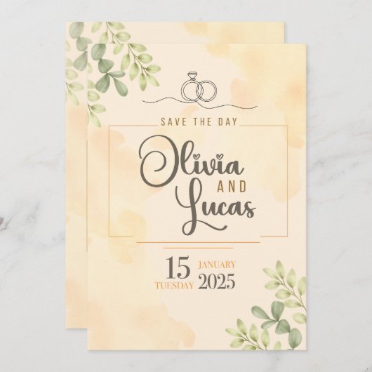 Minimal Elegant Watercolor Wedding Invitation (Devant / Derrière)