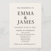 Minimal Elegant Wedding Program | Ivory Ceremony Programma (Voorkant)