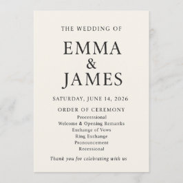 Minimal Elegant Wedding Program | Ivory Ceremony Programma