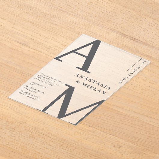 Minimal Elegent Zwart-wit Luxe Huwelijk Acryl Uitnodigingen (Laagn)