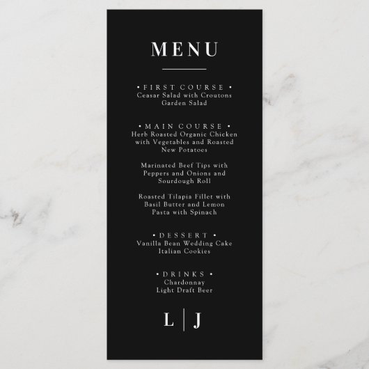 Minimal et chic | Menu Mariage noir et blanc (Devant)