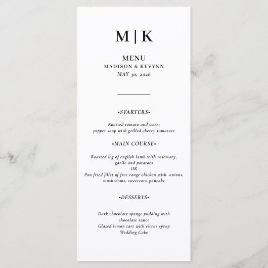 Minimal et chic | Menu Mariage noir et blanc (Devant)