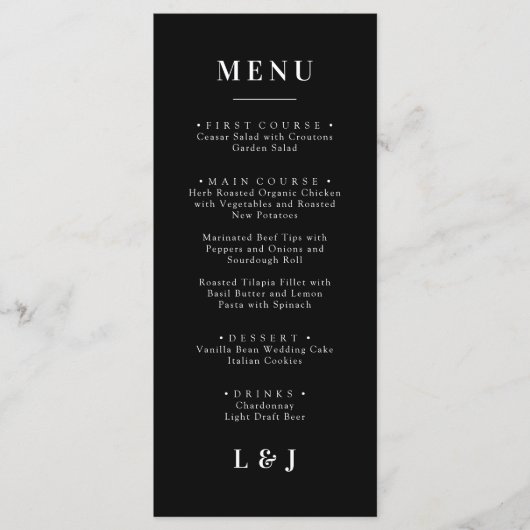 Minimal et chic | Menu Mariage noir et blanc (Devant)