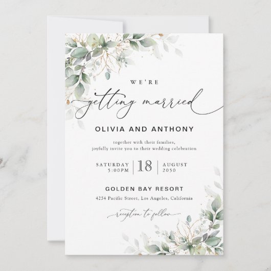 Minimal Eucalyptus Wedding Invitation Kaart (Voorkant)