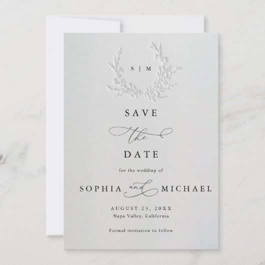 Minimal Faux Blind Deboss Coton Save The Date (Devant)