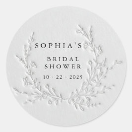 Minimal Faux Blind Deboss Cotton Bridal Shower Ronde Sticker